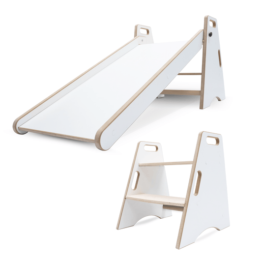 MAMOI® Indoor Kids Slide – 2-in-1 Wooden Slide & Step Stool | Montessori Toddler Slide & Kitchen Helper