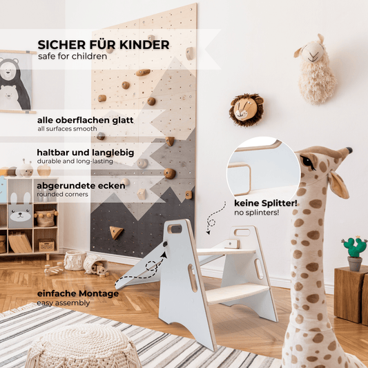 MAMOI® Indoor Kids Slide – 2-in-1 Wooden Slide & Step Stool | Montessori Toddler Slide & Kitchen Helper