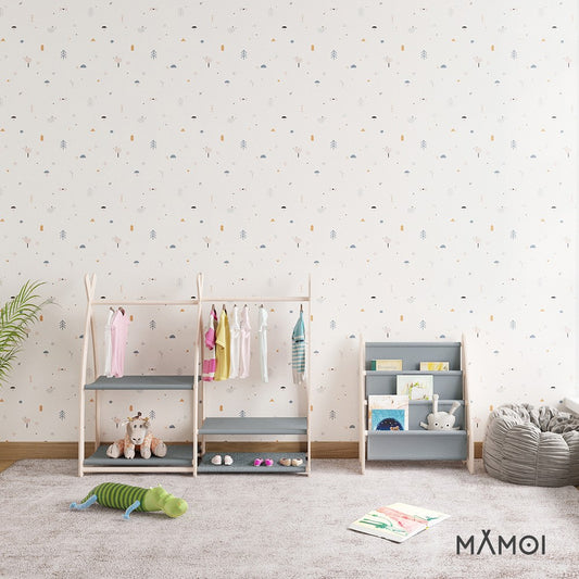 MAMOI® Armadio per Bambini in Legno 95x106x32cm / 53x95x32cm | Appendiabiti bambini da terra | Porta abiti | Guarderoba bambini per la cameretta | Armadio montessori | 100% ECO | Prodotto nell'UE