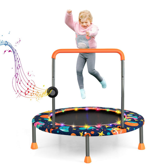 NNECW Toddler Music Trampoline with Colorful LED Lights for Kids-Navy-1