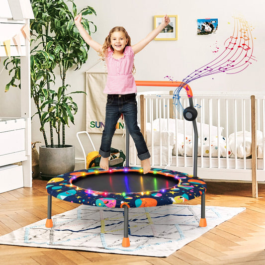 NNECW Toddler Music Trampoline with Colorful LED Lights for Kids-Navy-0
